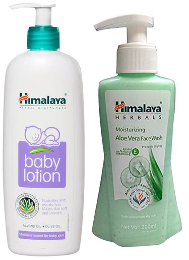Himalaya Baby Body Lotion, For All Skin Types (400 ml) & Moisturizing Aloe Vera Face Wash, 200ml